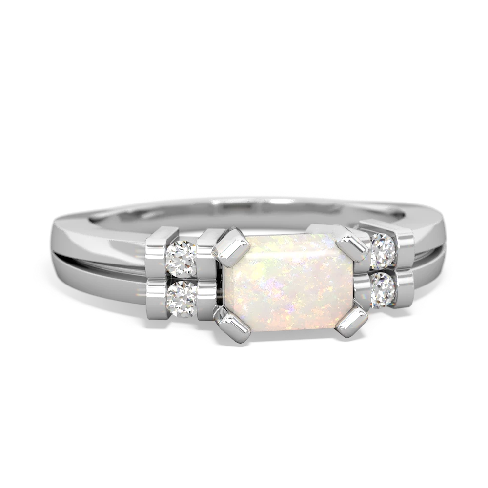 Opal Art Deco East-West 14K White Gold ring R2590