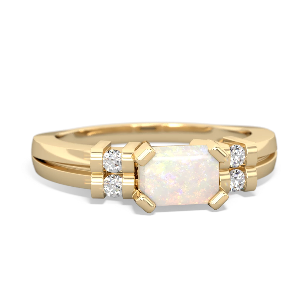 Opal Art Deco East-West 14K Yellow Gold ring R2590