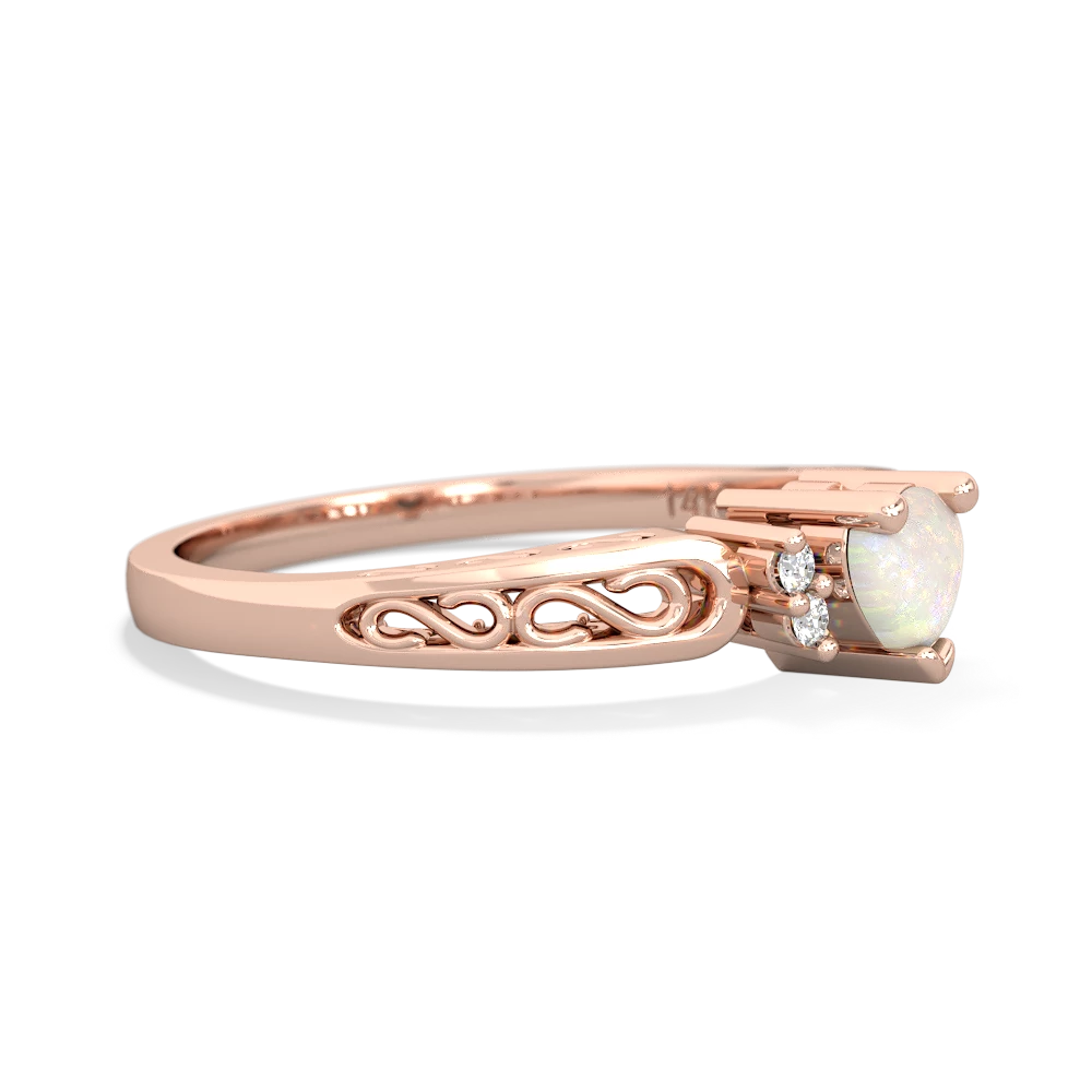 Opal Filligree Scroll Heart 14K Rose Gold ring R2429