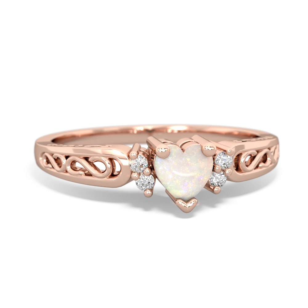 Opal Filligree Scroll Heart 14K Rose Gold ring R2429