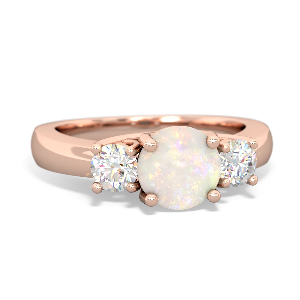 Opal Diamond Three Stone Round Trellis 14K Rose Gold ring R4018