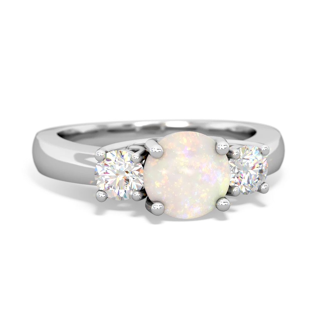 Opal Diamond Three Stone Round Trellis 14K White Gold ring R4018