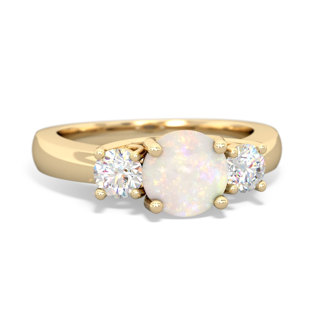 Opal Diamond Three Stone Round Trellis 14K Yellow Gold ring R4018