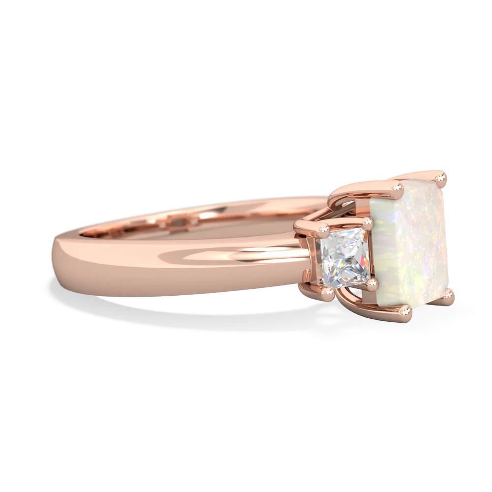 Opal Diamond Three Stone Emerald-Cut Trellis 14K Rose Gold ring R4021