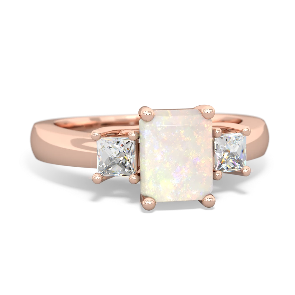 Opal Diamond Three Stone Emerald-Cut Trellis 14K Rose Gold ring R4021