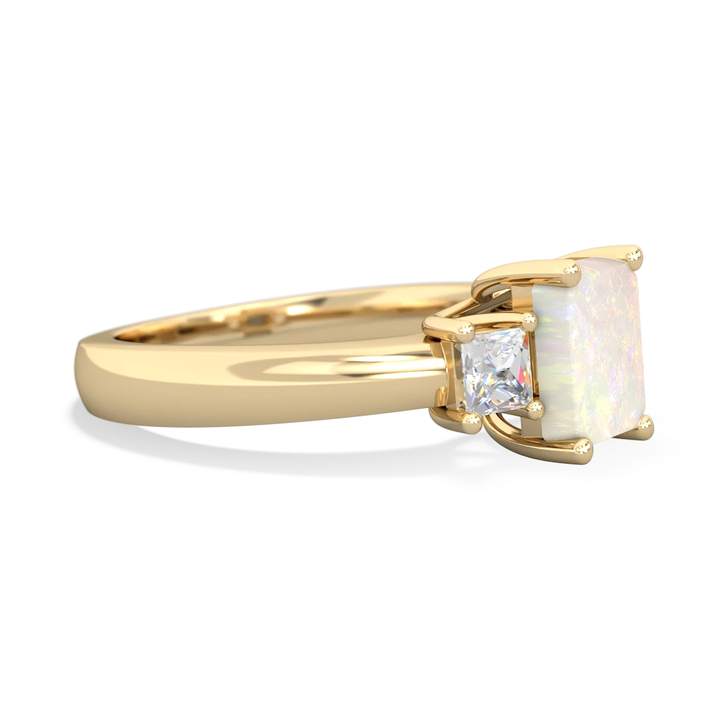 Opal Diamond Three Stone Emerald-Cut Trellis 14K Yellow Gold ring R4021