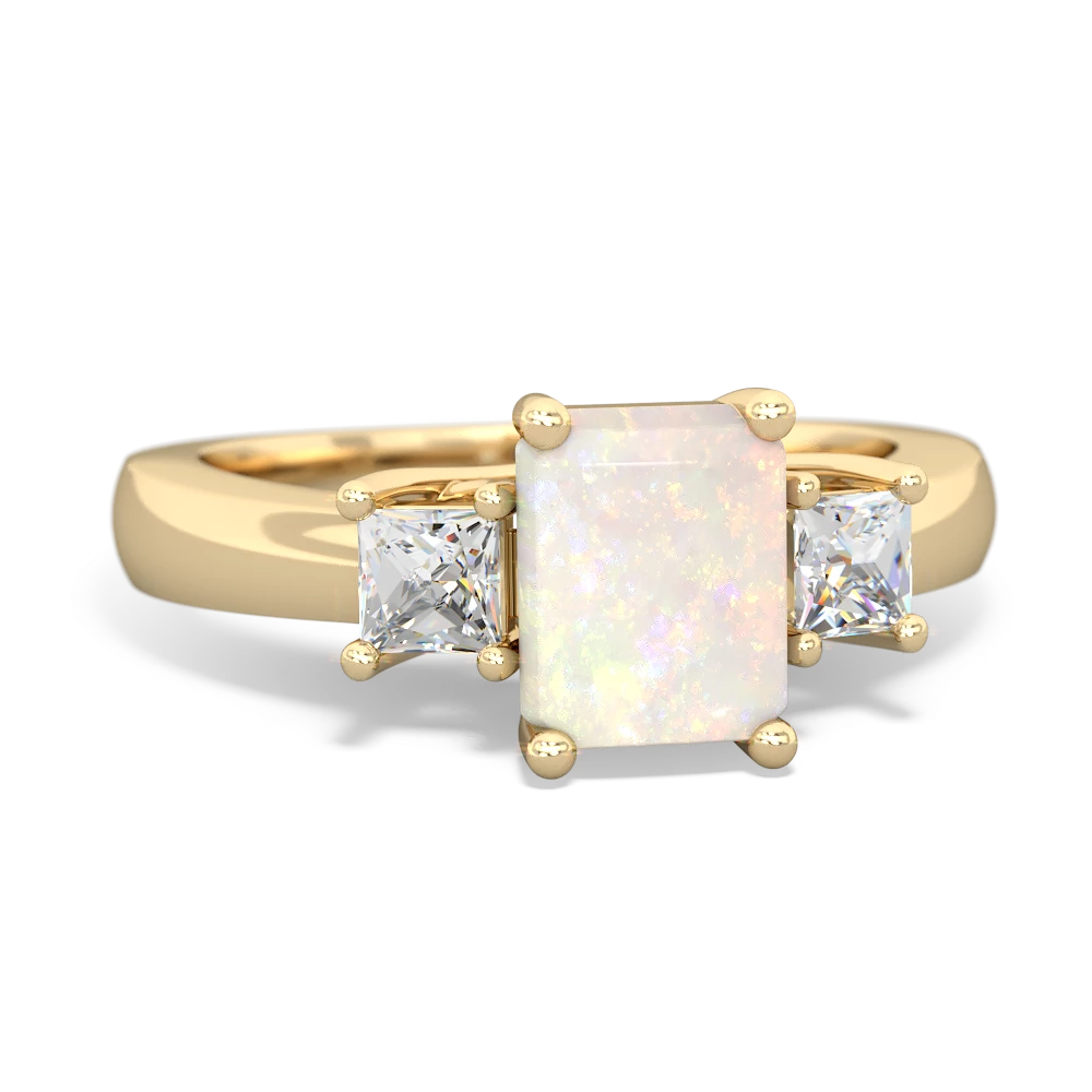 Opal Diamond Three Stone Emerald-Cut Trellis 14K Yellow Gold ring R4021