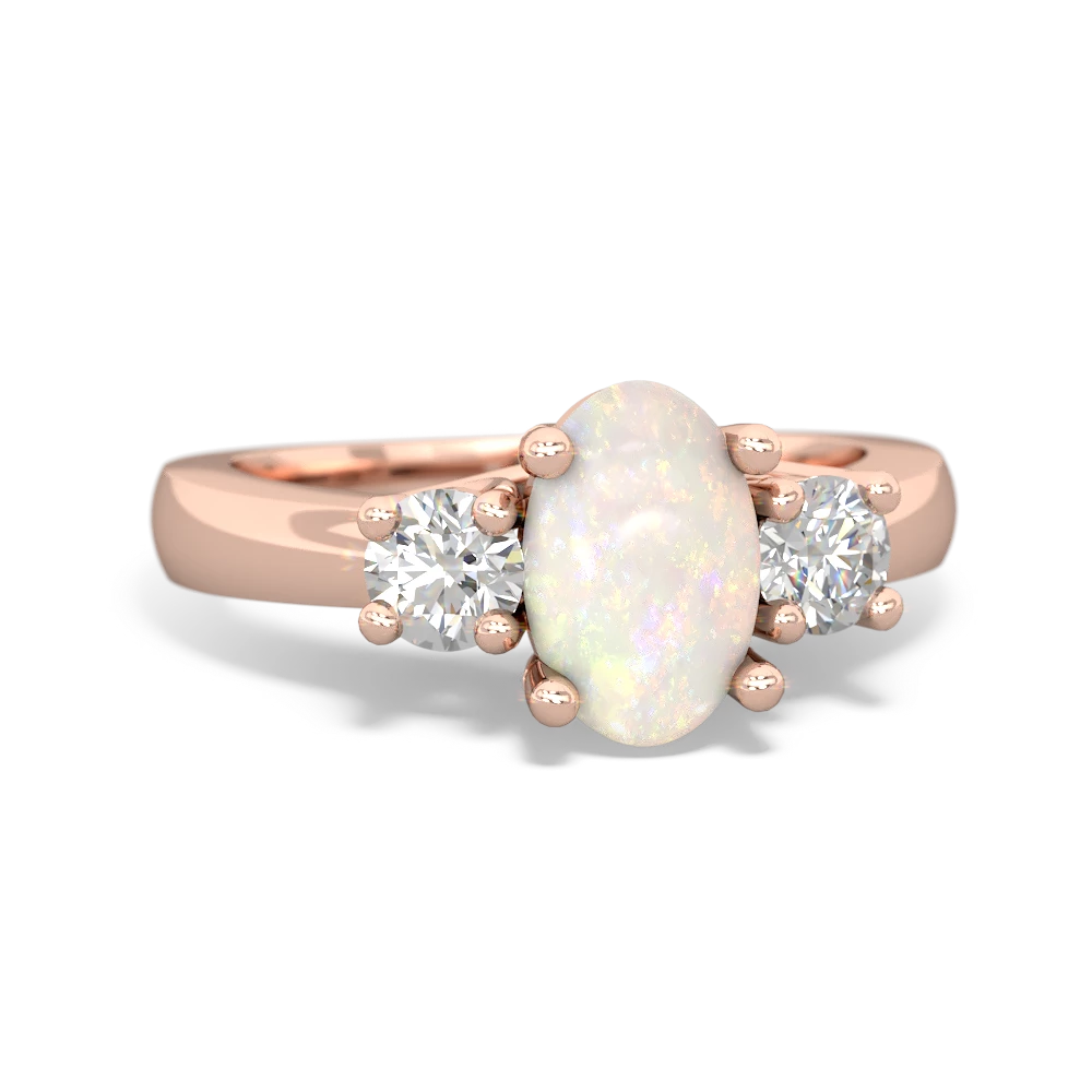 Opal Diamond Three Stone Oval Trellis 14K Rose Gold ring R4024