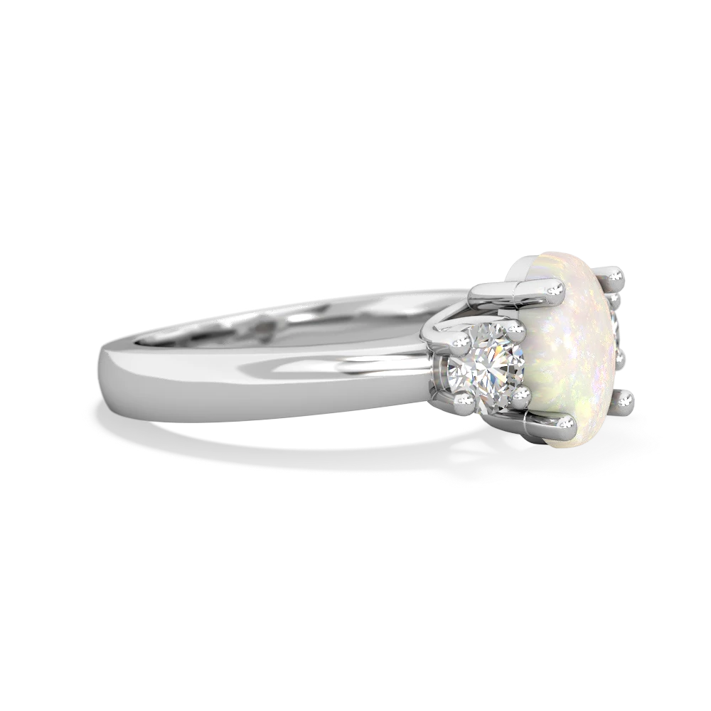 Opal Diamond Three Stone Oval Trellis 14K White Gold ring R4024