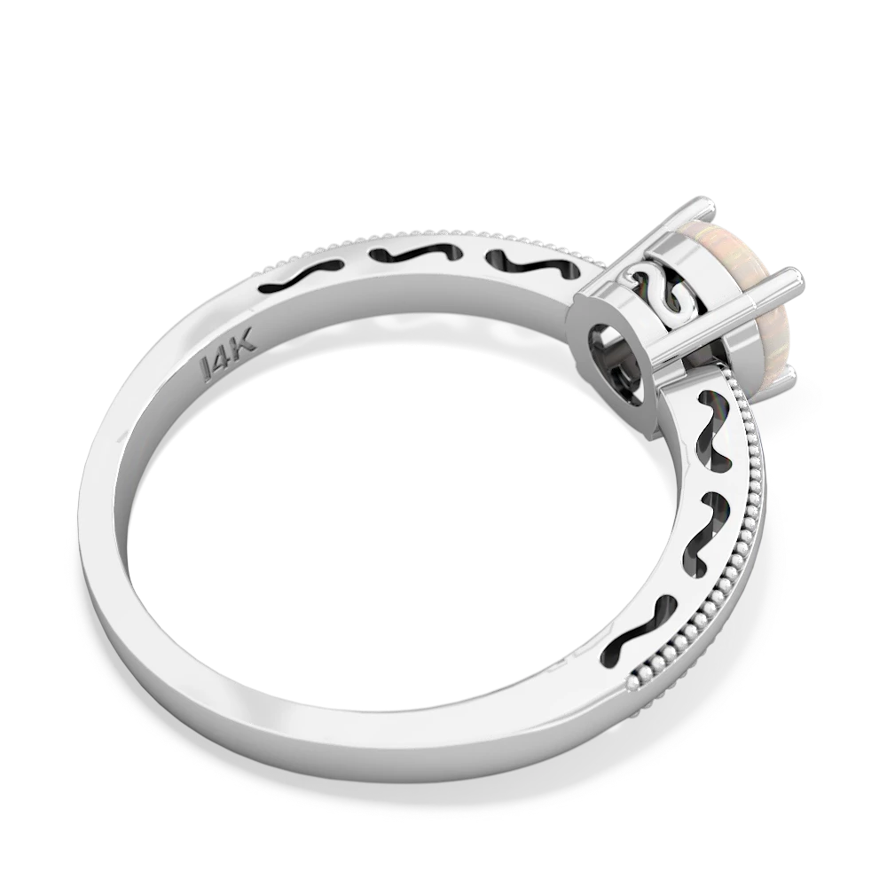 Opal Milgrain Filigree 14K White Gold ring R5090