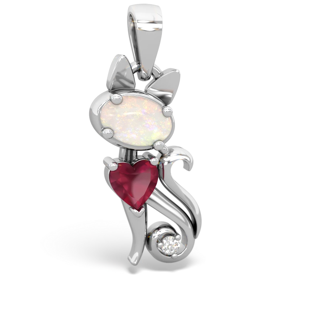 Opal Kitten 14K White Gold pendant P5780