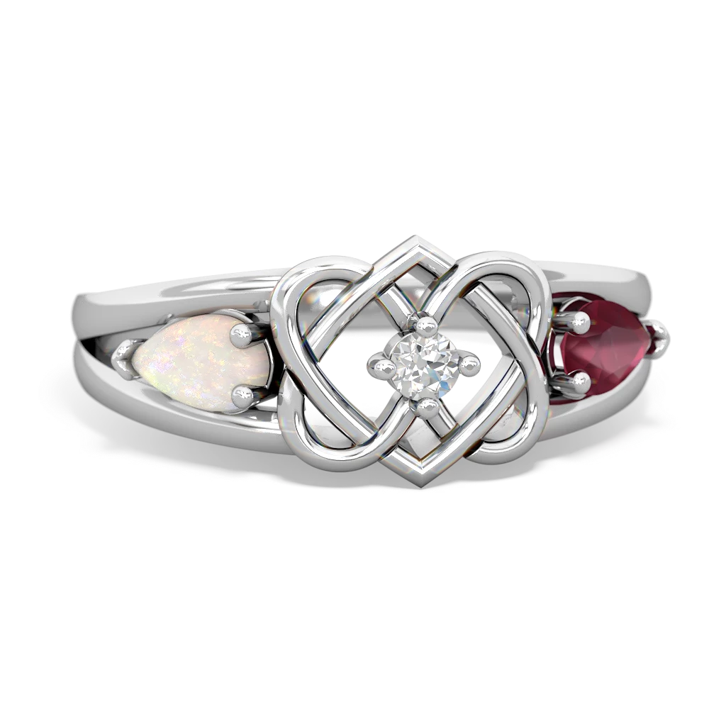 Opal Hearts Intertwined 14K White Gold ring R5880