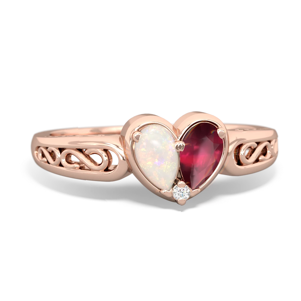 Opal Filligree 'One Heart' 14K Rose Gold ring R5070