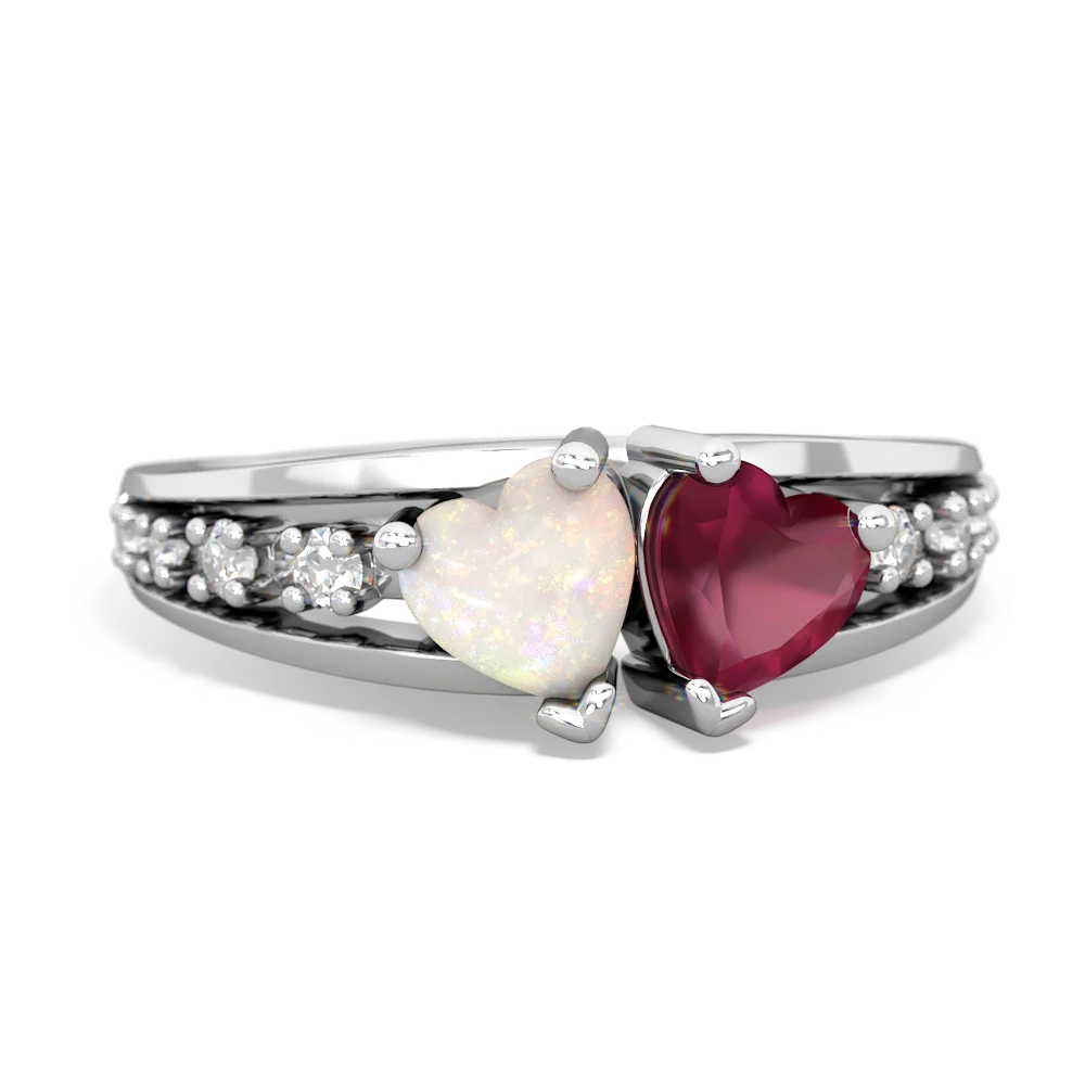 Opal Heart To Heart 14K White Gold ring R3342