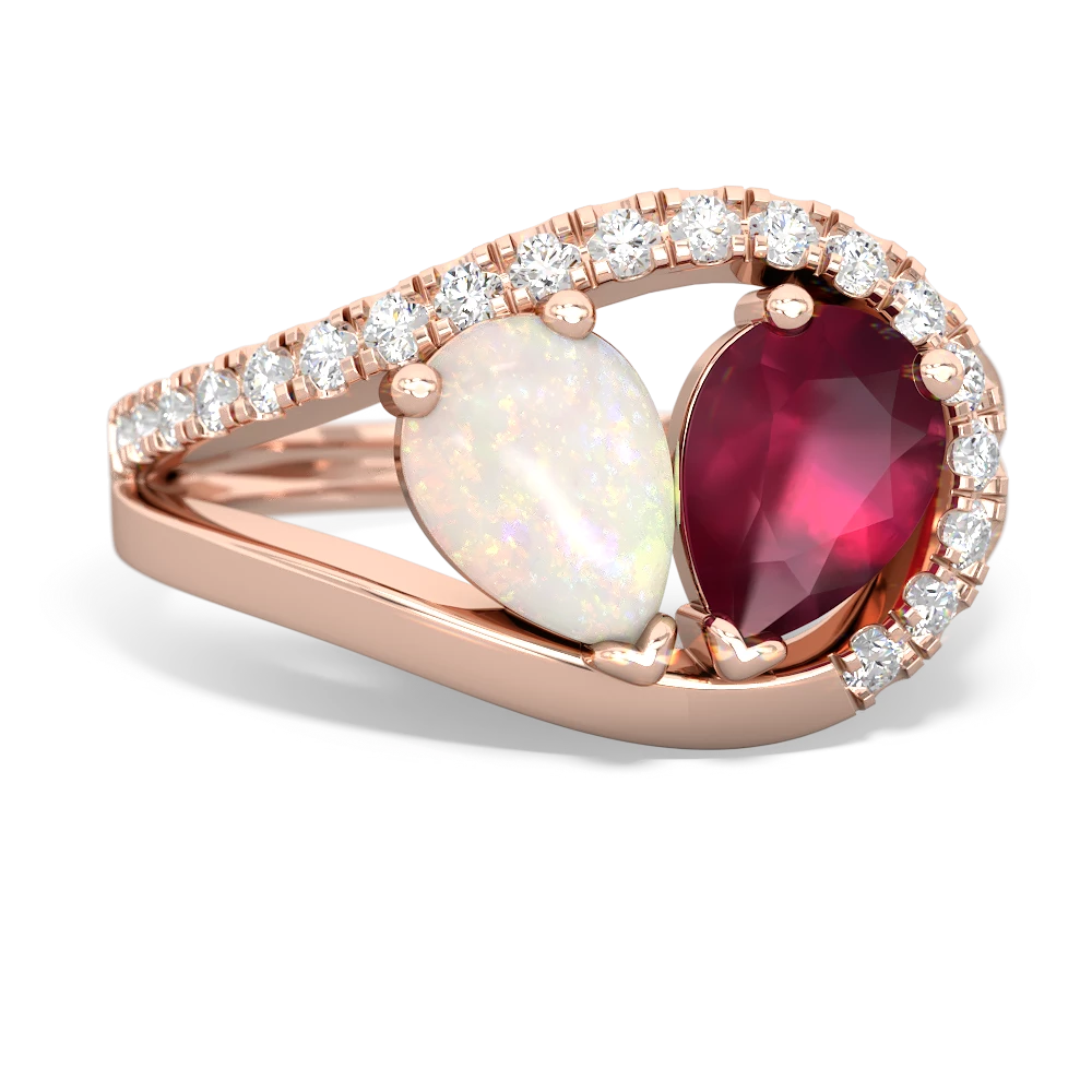 Opal Nestled Heart Keepsake 14K Rose Gold ring R5650