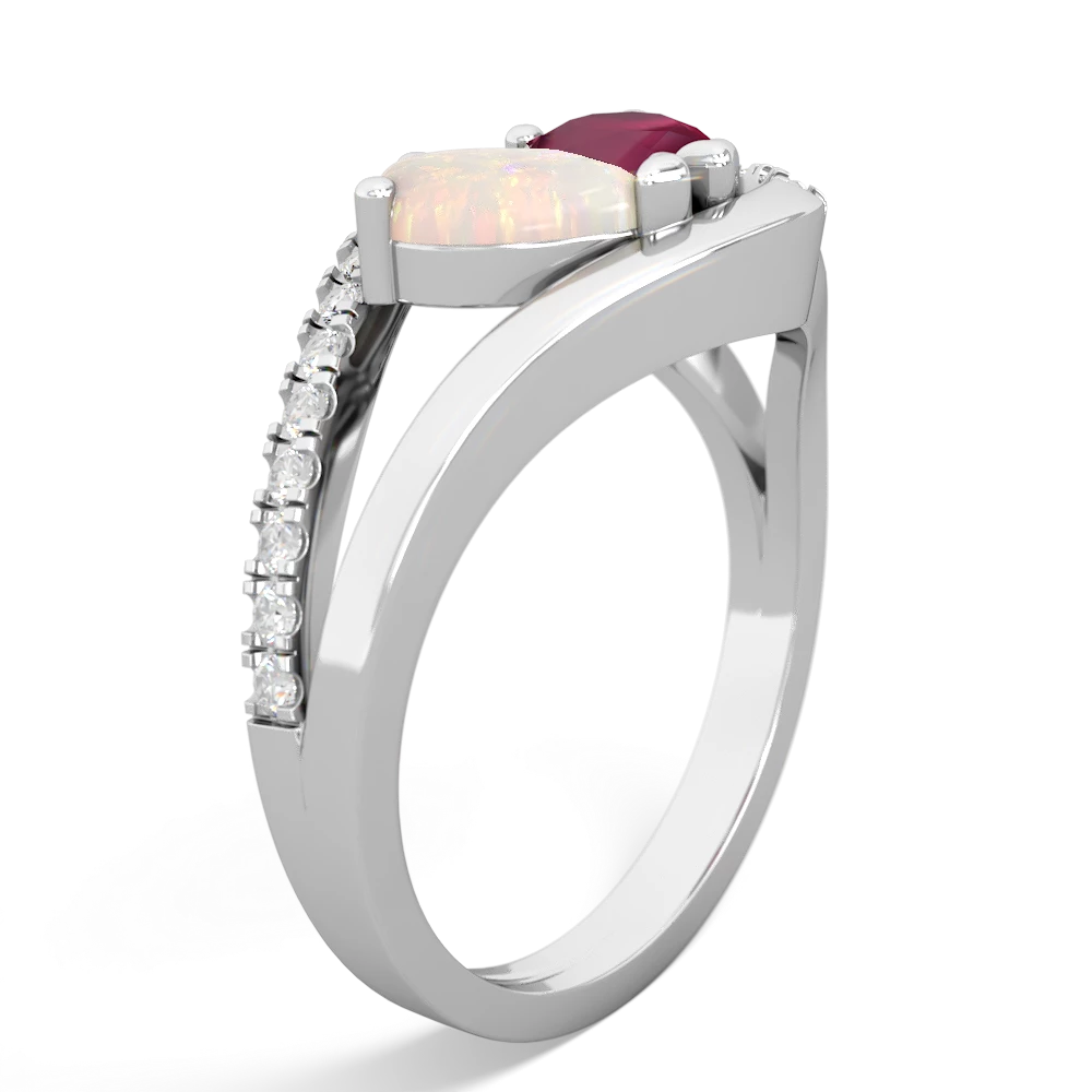 Opal Nestled Heart Keepsake 14K White Gold ring R5650