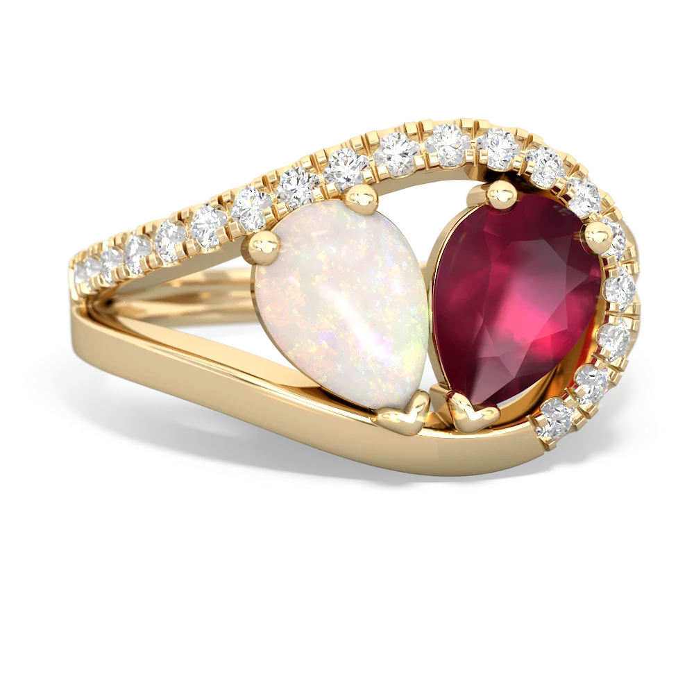 Opal Nestled Heart Keepsake 14K Yellow Gold ring R5650