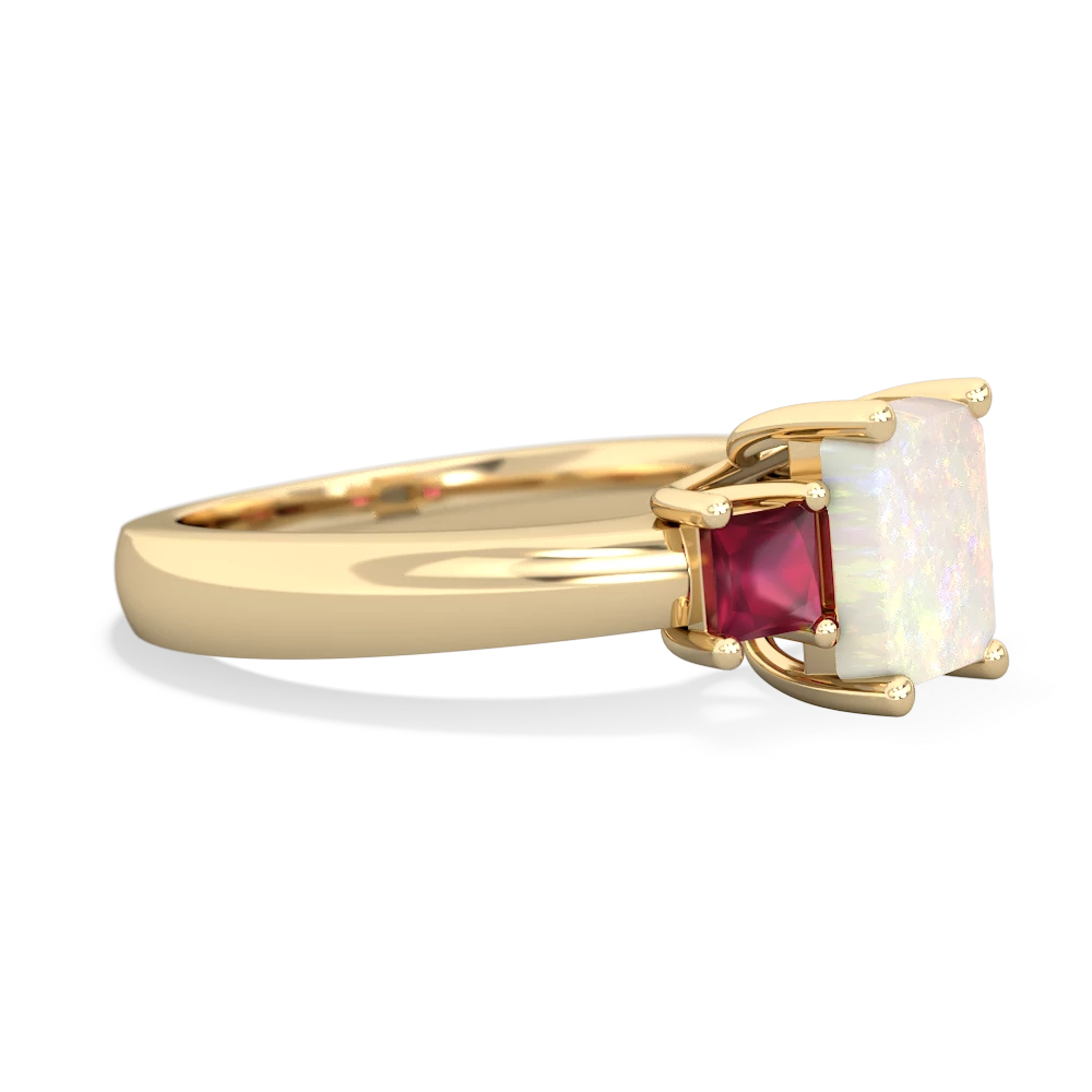 Opal Three Stone Emerald-Cut Trellis 14K Yellow Gold ring R4021