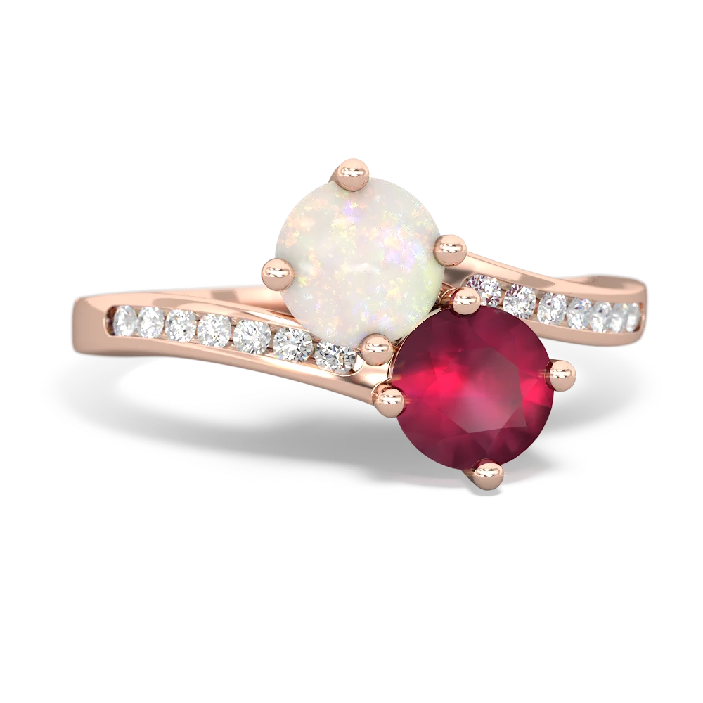 Opal Channel Set Two Stone 14K Rose Gold ring R5303