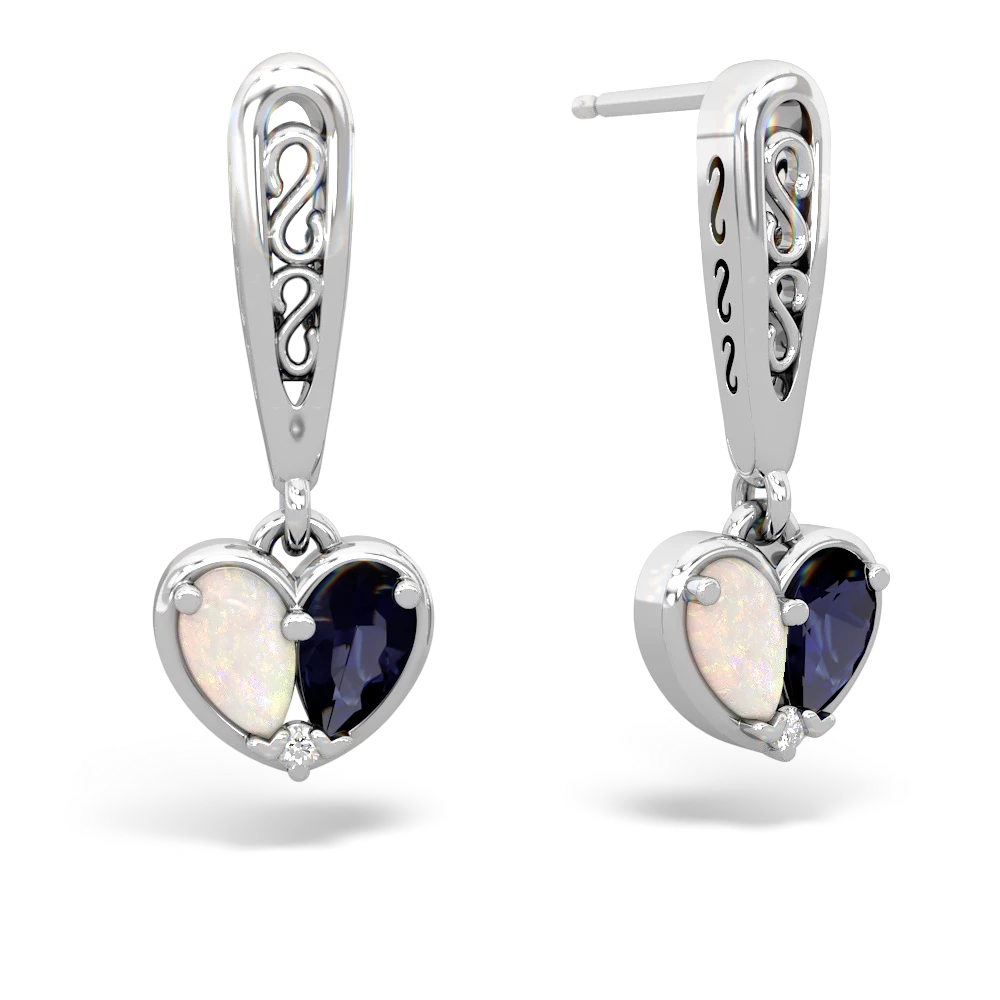 Opal Filligree Heart 14K White Gold earrings E5070