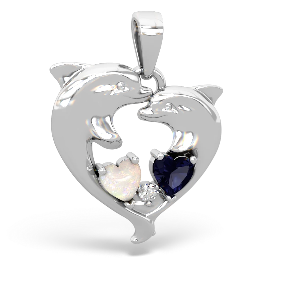 Opal Dolphin Heart 14K White Gold pendant P5820