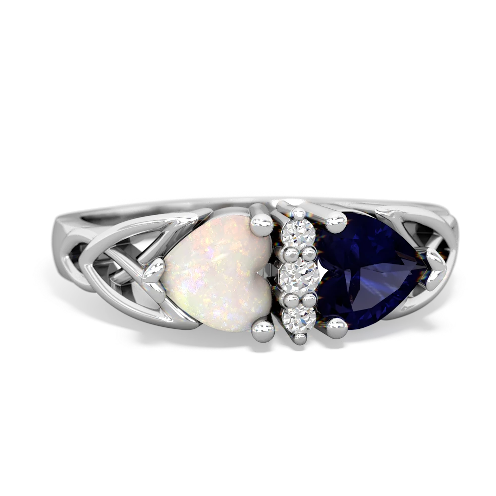 Opal Celtic Knot Double Heart 14K White Gold ring R5040