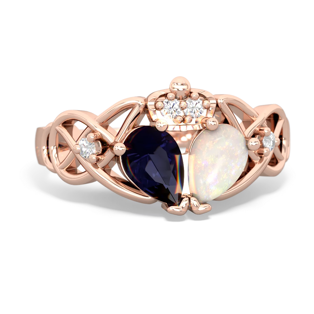 Opal 'One Heart' Celtic Knot Claddagh 14K Rose Gold ring R5322