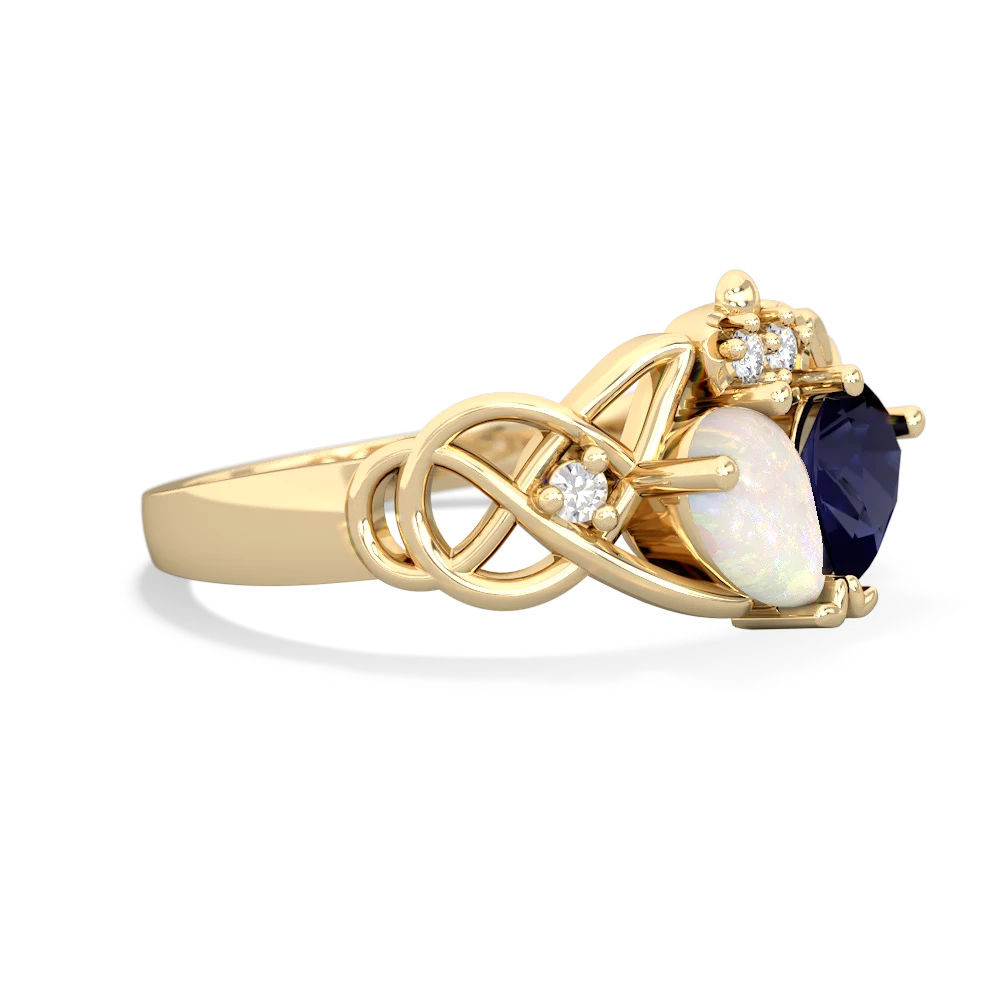 Opal 'One Heart' Celtic Knot Claddagh 14K Yellow Gold ring R5322