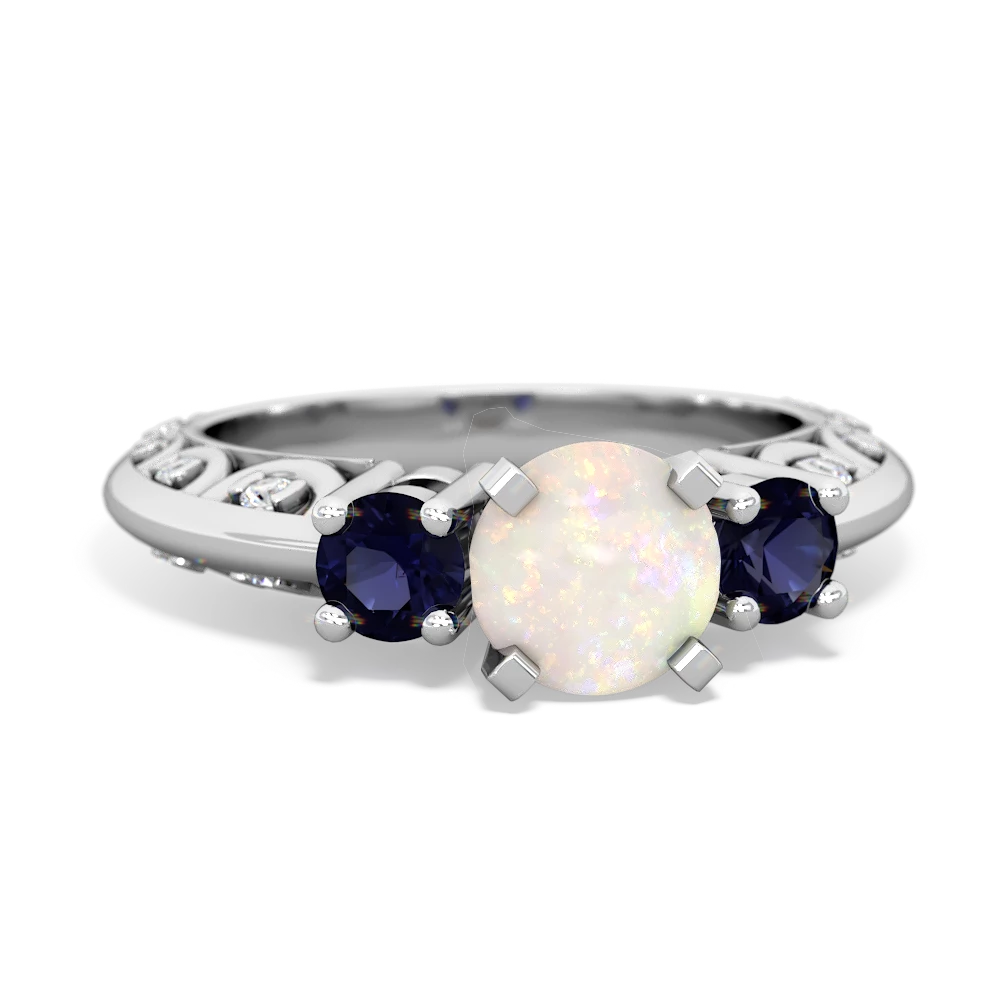 Opal Art Deco Eternal Embrace Engagement 14K White Gold ring C2003