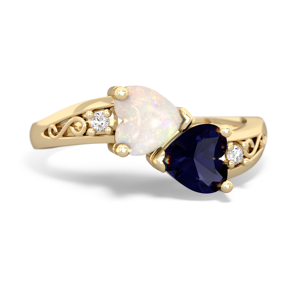 Opal Snuggling Hearts 14K Yellow Gold ring R2178