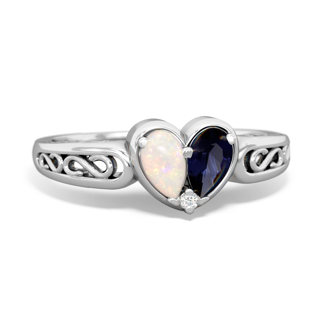 Opal Filligree 'One Heart' 14K White Gold ring R5070