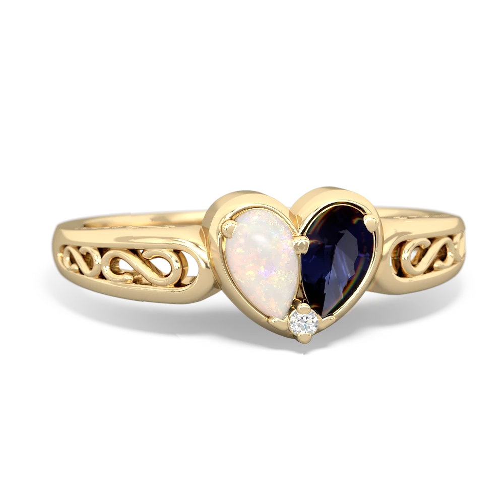 Opal Filligree 'One Heart' 14K Yellow Gold ring R5070