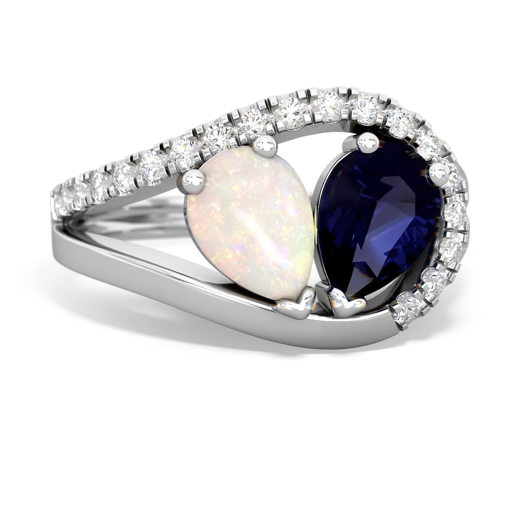 Opal Nestled Heart Keepsake 14K White Gold ring R5650