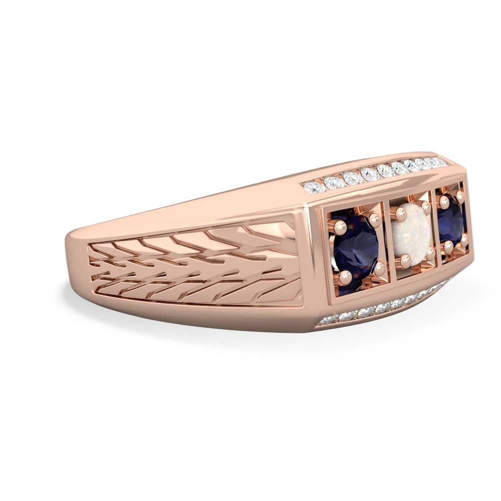 Opal Three Stone Tire Tread Men's 14K Rose Gold ring R0520