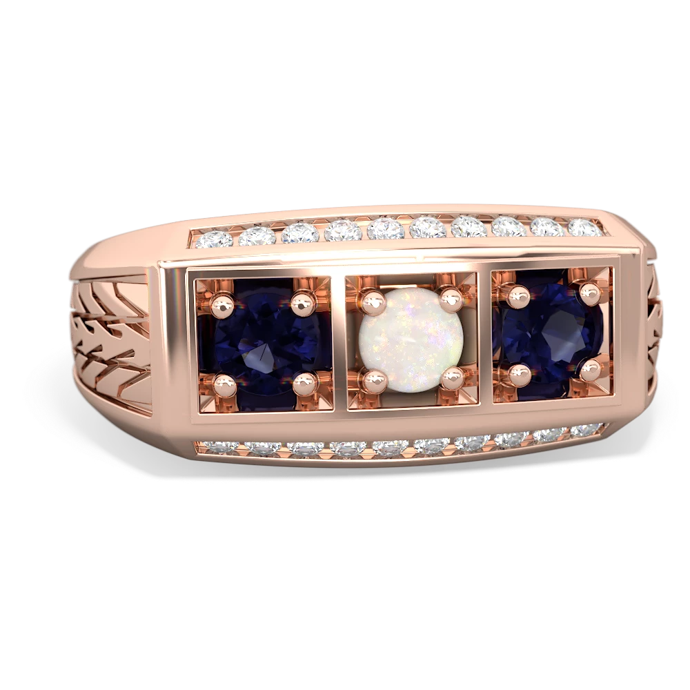 Opal Three Stone Tire Tread Men's 14K Rose Gold ring R0520