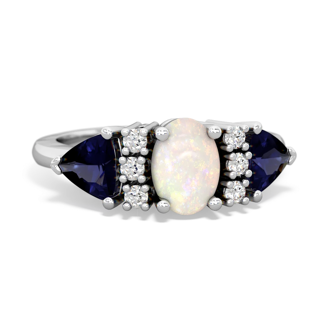 Opal Antique Style Three Stone 14K White Gold ring R2186