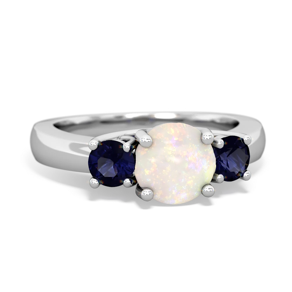 Opal Three Stone Round Trellis 14K White Gold ring R4018