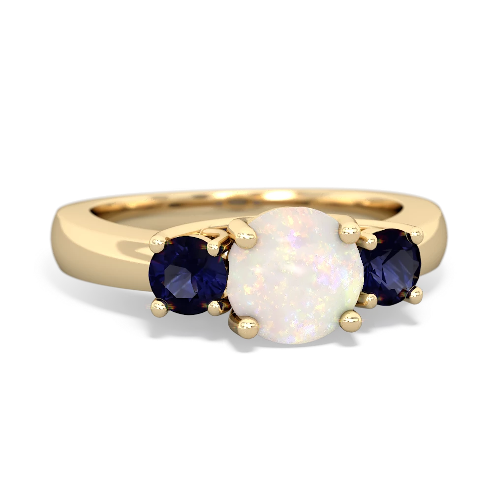 Opal Three Stone Round Trellis 14K Yellow Gold ring R4018