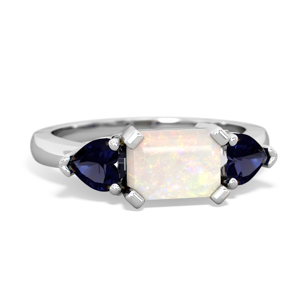 Opal Three Stone 14K White Gold ring R5235