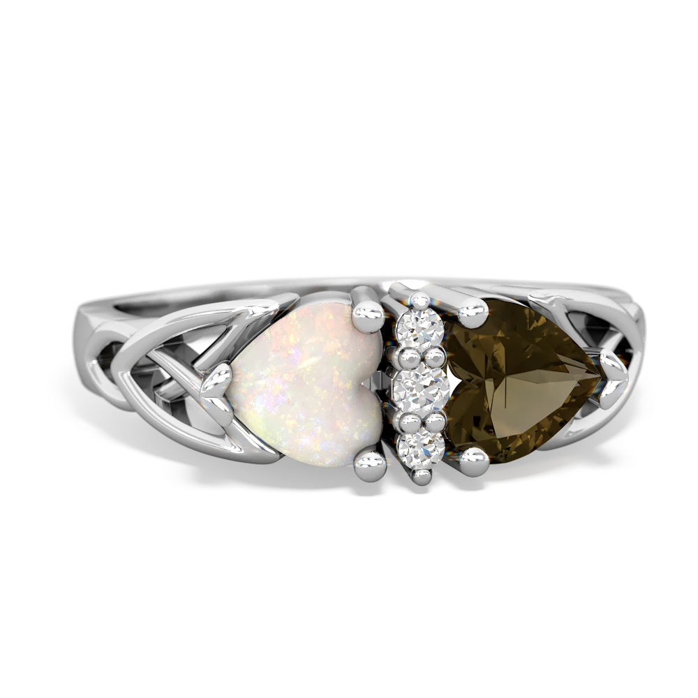 Opal Celtic Knot Double Heart 14K White Gold ring R5040