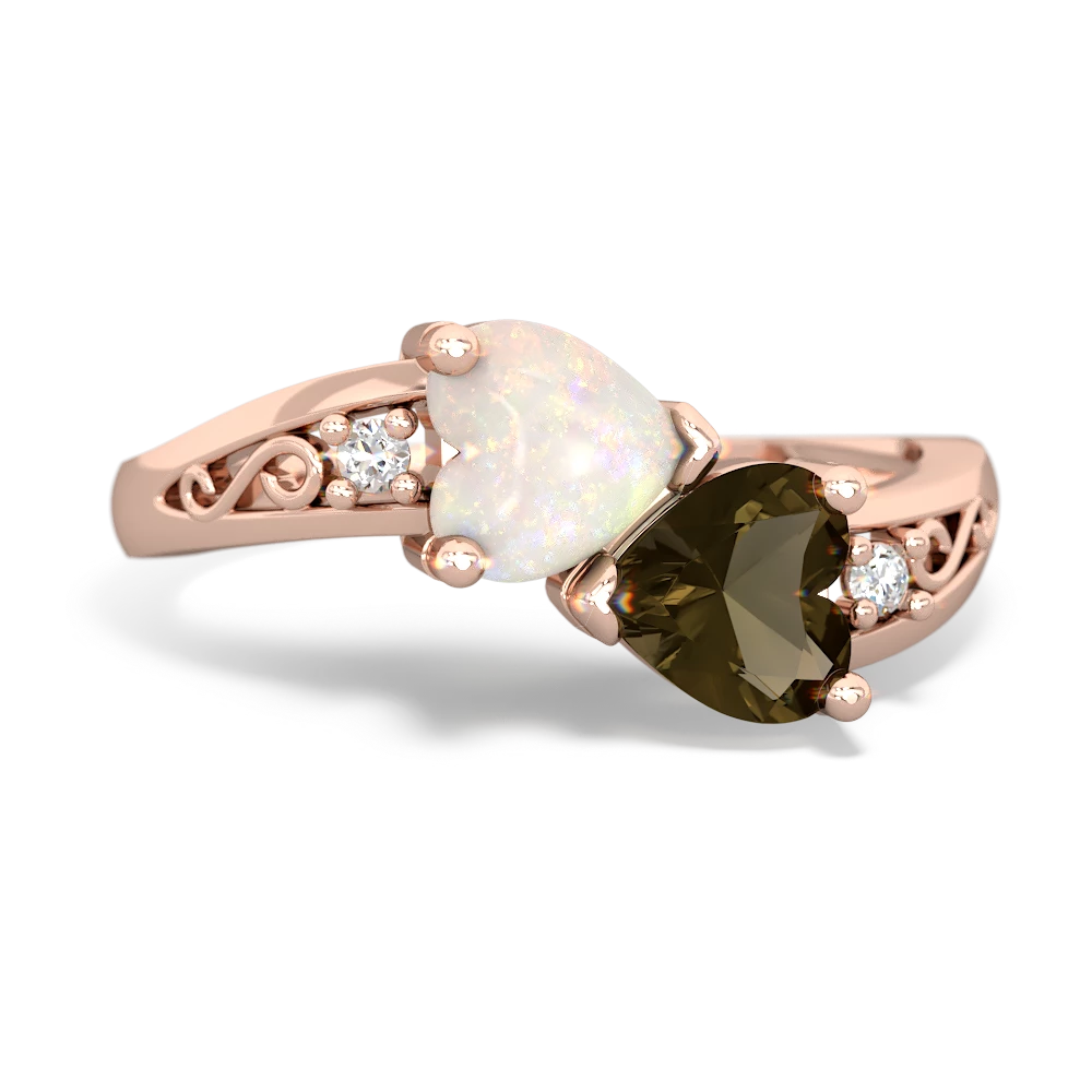 Opal Snuggling Hearts 14K Rose Gold ring R2178