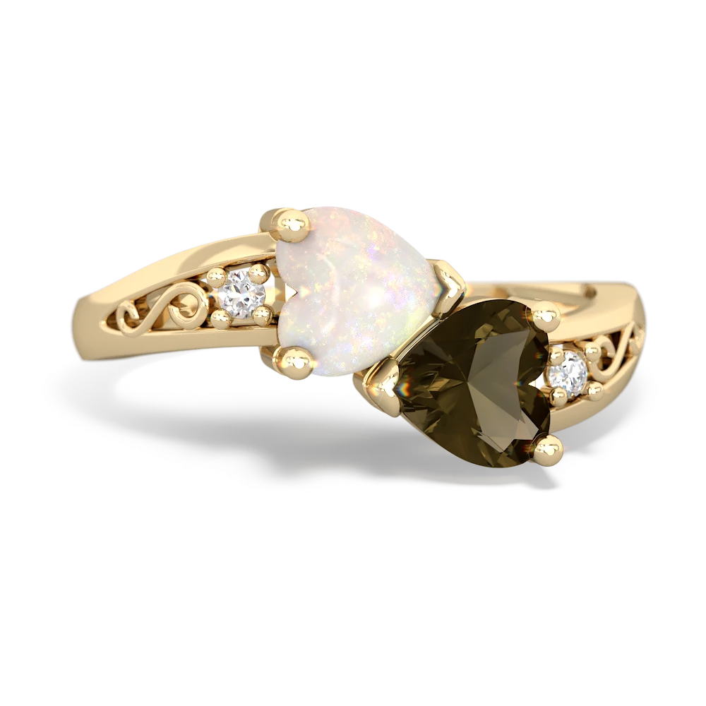 Opal Snuggling Hearts 14K Yellow Gold ring R2178