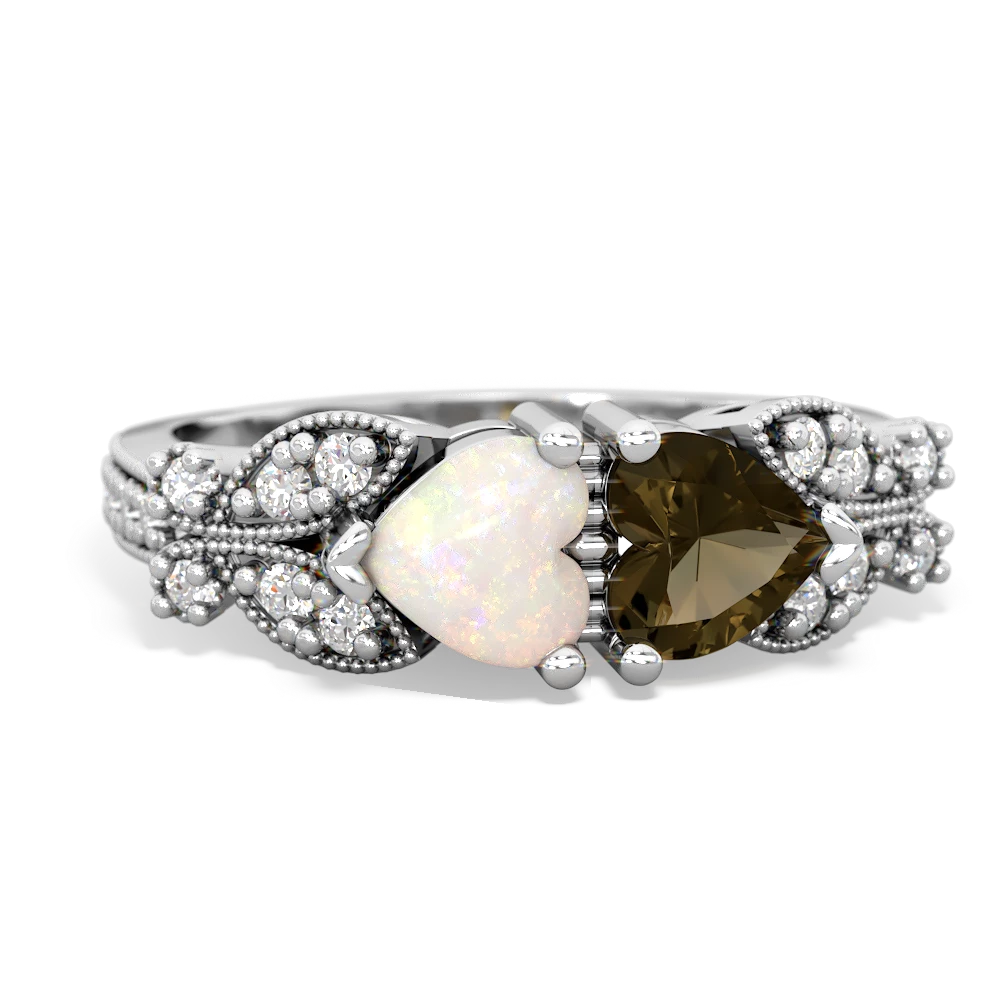 Opal Diamond Butterflies 14K White Gold ring R5601