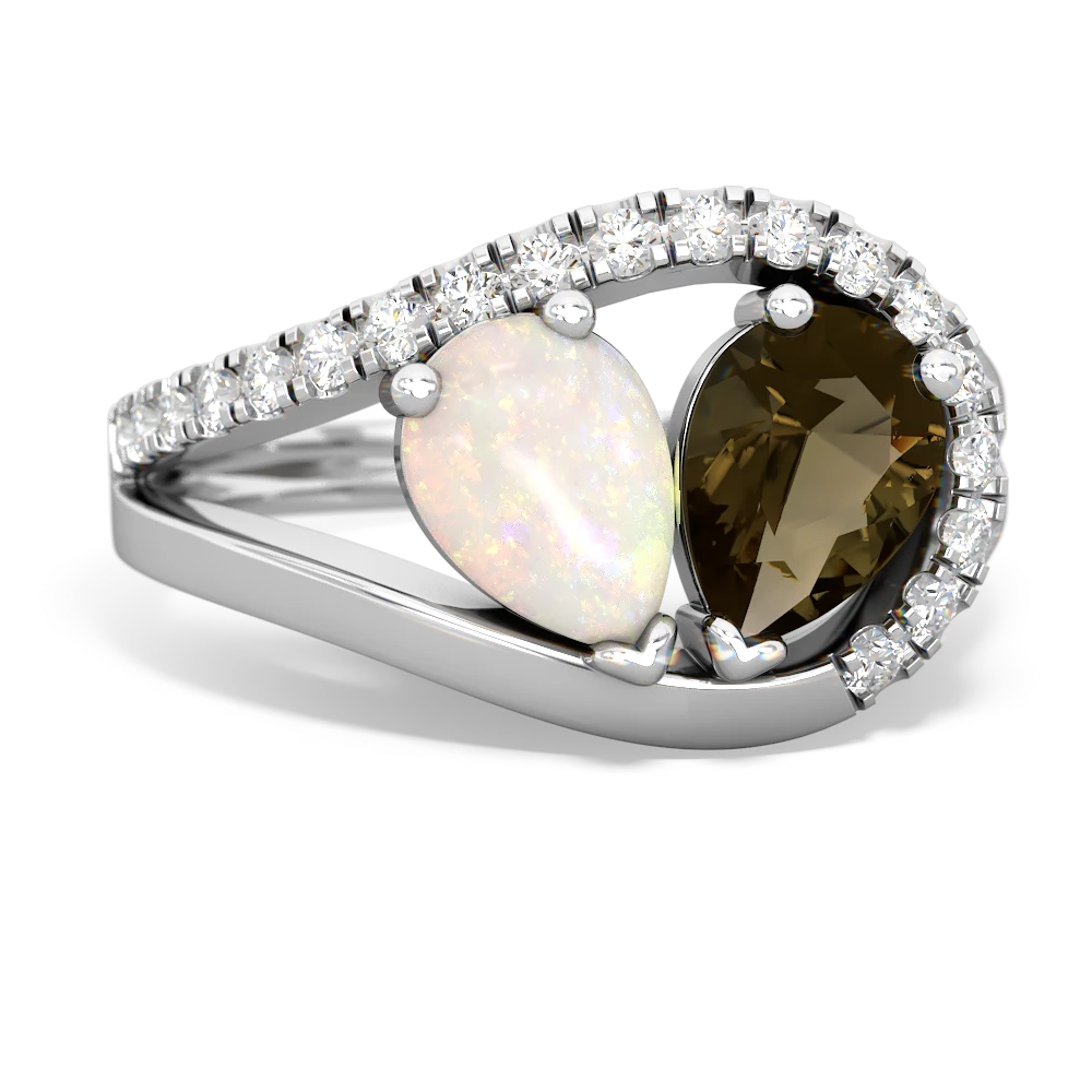 Opal Nestled Heart Keepsake 14K White Gold ring R5650