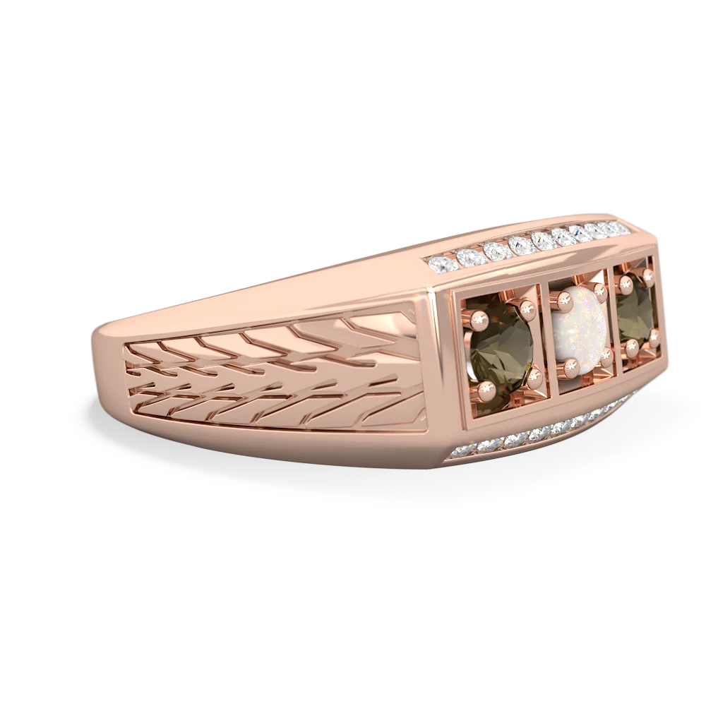 Opal Three Stone Tire Tread Men's 14K Rose Gold ring R0520