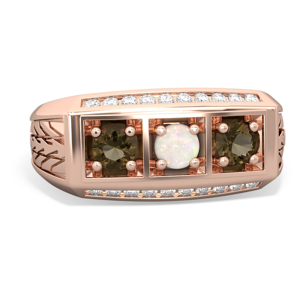 Opal Three Stone Tire Tread Men's 14K Rose Gold ring R0520