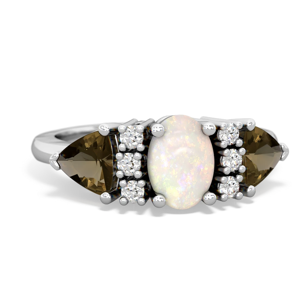 Opal Antique Style Three Stone 14K White Gold ring R2186