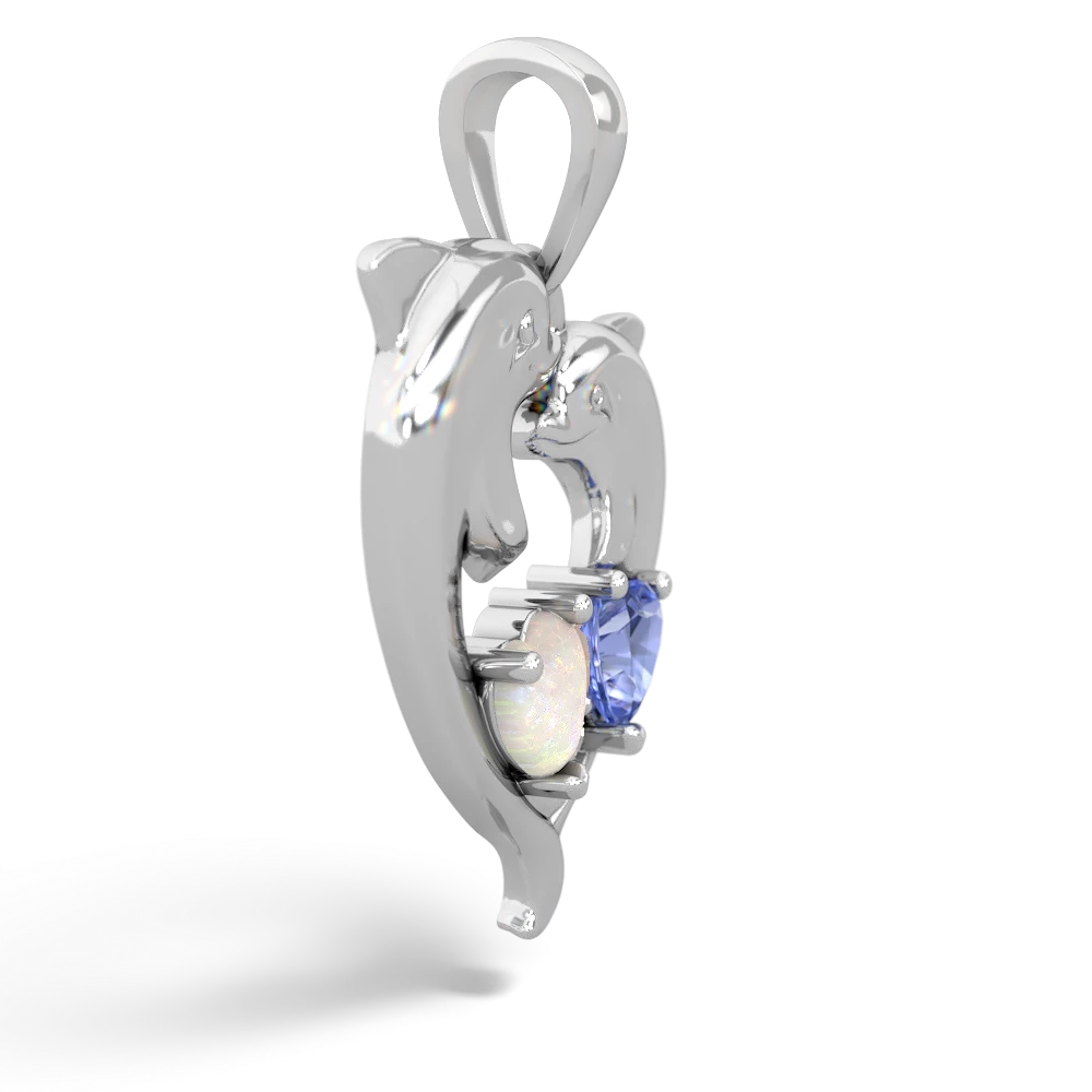 Opal Dolphin Heart 14K White Gold pendant P5820