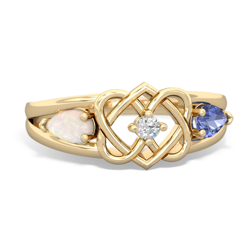 Opal Hearts Intertwined 14K Yellow Gold ring R5880