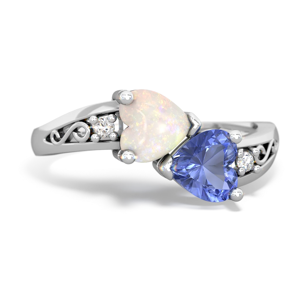 Opal Snuggling Hearts 14K White Gold ring R2178